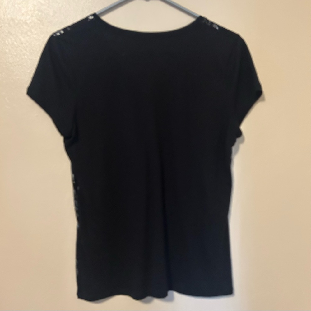 Tahari Black and Silver Short Sleeve V-Neck Top - Picture 3 of 6